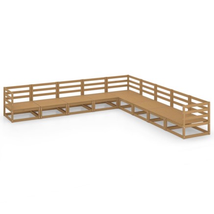 Salon de jardin 9 pcs marron miel bois de pin massif 2