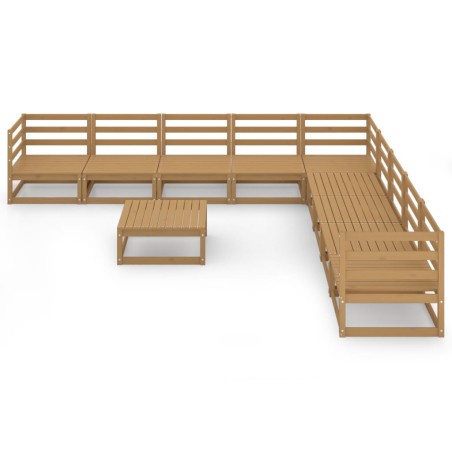 Salon de jardin 10 pcs marron miel bois de pin massif