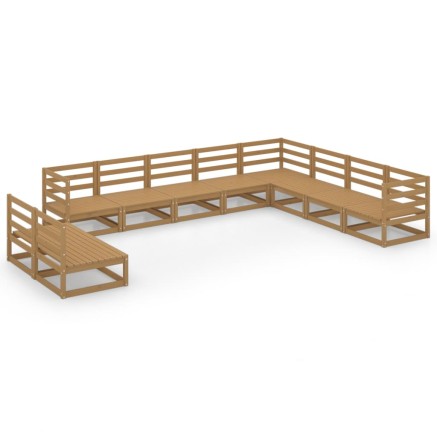 Salon de jardin 10 pcs marron miel bois de pin massif 2