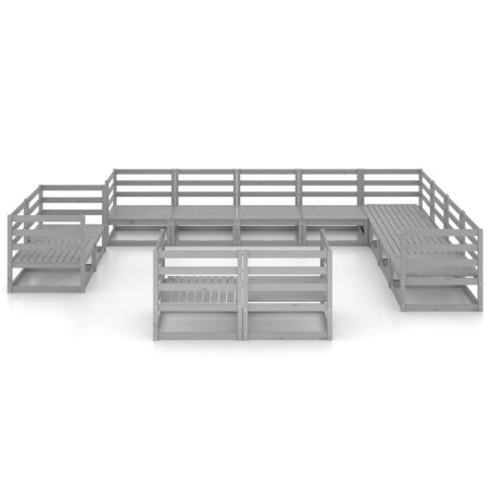 Salon de jardin 12 pcs gris bois de pin massif