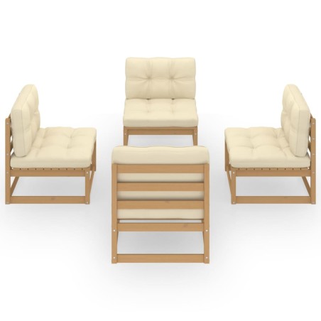 Salon de jardin 4 pcs avec coussins Bois de pin massif