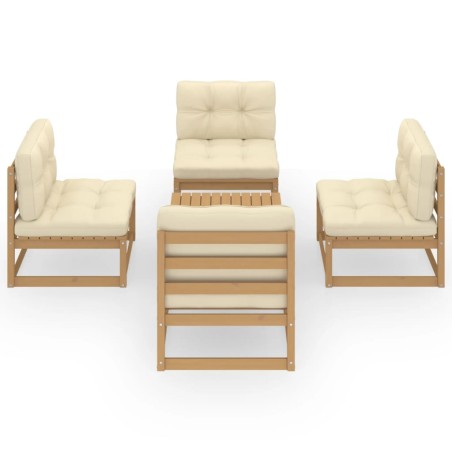 Salon de jardin 5 pcs avec coussins Bois de pin massif
