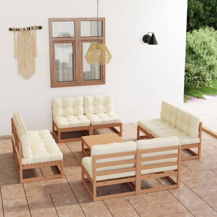 Salon de jardin 9 pcs avec coussins Bois de pin massif