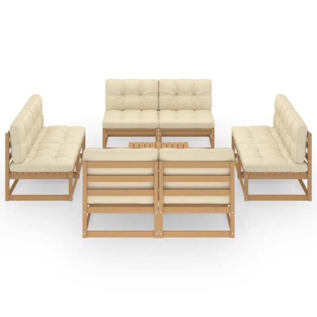 Salon de jardin 9 pcs avec coussins Bois de pin massif