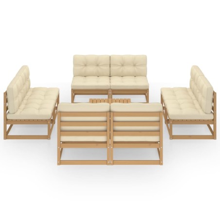 Salon de jardin 9 pcs avec coussins Bois de pin massif