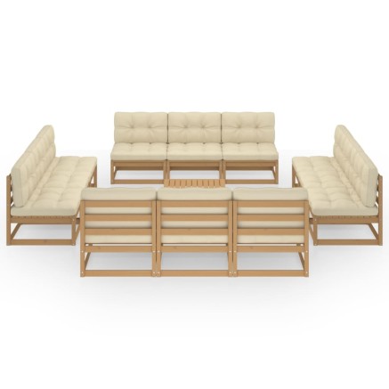 Salon de jardin 13 pcs avec coussins Bois de pin massif 2