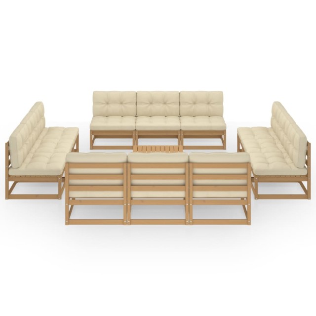 Salon de jardin 13 pcs avec coussins Bois de pin massif