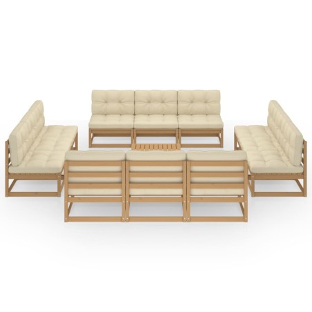 Salon de jardin 13 pcs avec coussins Bois de pin massif