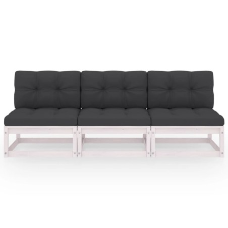 Canapé 3 places avec coussins Bois de pin massif