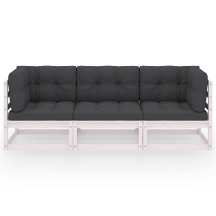 Canapé 3 places de jardin avec coussins Bois de pin massif 2