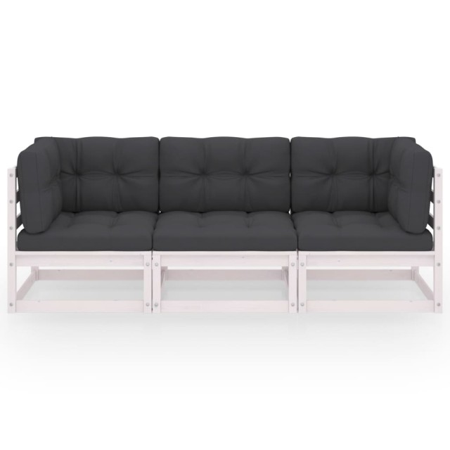 Canapé 3 places de jardin avec coussins Bois de pin massif