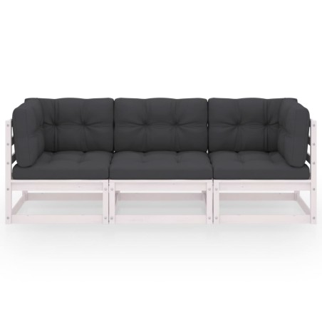 Canapé 3 places de jardin avec coussins Bois de pin massif