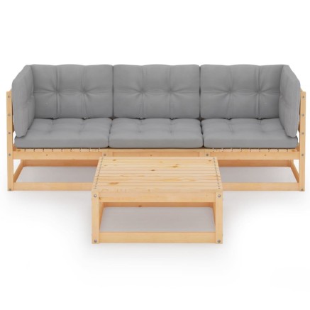 Salon de jardin 4 pcs avec coussins Bois de pin massif 2