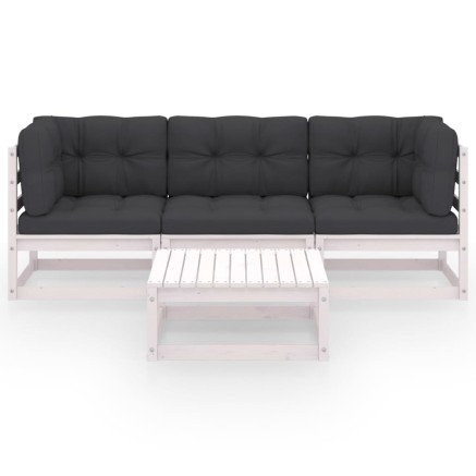 Salon de jardin 4 pcs avec coussins Bois de pin massif 2