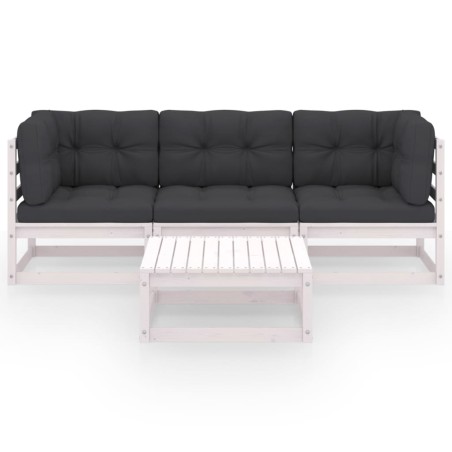 Salon de jardin 4 pcs avec coussins Bois de pin massif