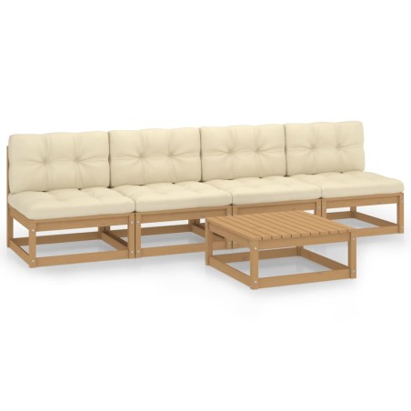 Salon de jardin 5 pcs avec coussins Bois de pin massif
