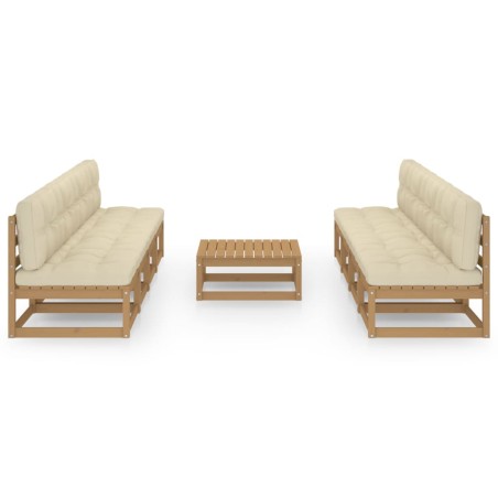 Salon de jardin 9 pcs avec coussins Bois de pin massif