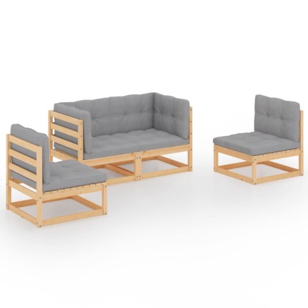 Salon de jardin 4 pcs avec coussins Bois de pin massif 2
