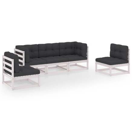 Salon de jardin 5 pcs avec coussins Bois de pin massif 2