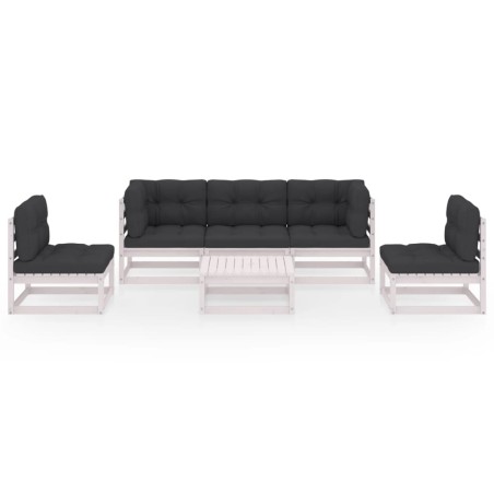 Salon de jardin 6 pcs avec coussins Bois de pin massif