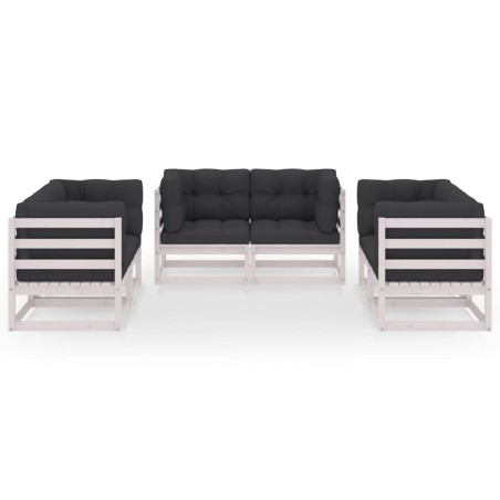 Salon de jardin 6 pcs avec coussins Bois de pin massif