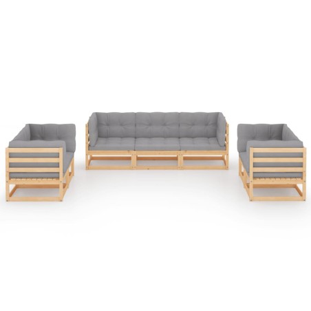 Salon de jardin 7 pcs avec coussins Bois de pin massif