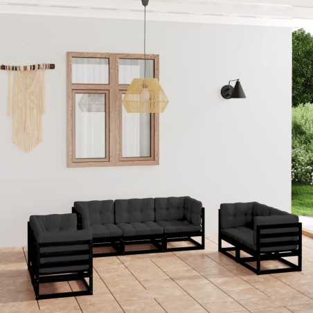Salon de jardin 7 pcs avec coussins Bois de pin massif