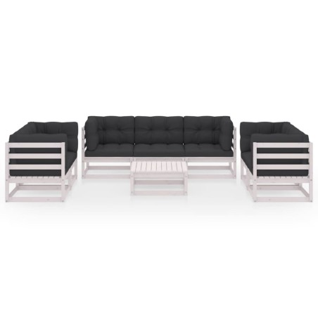 Salon de jardin 8 pcs avec coussins Bois de pin massif