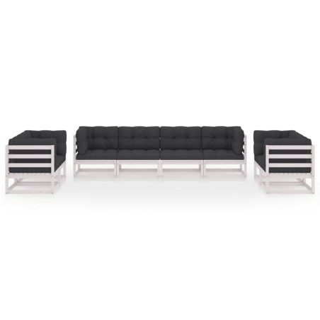 Salon de jardin 8 pcs avec coussins Bois de pin massif