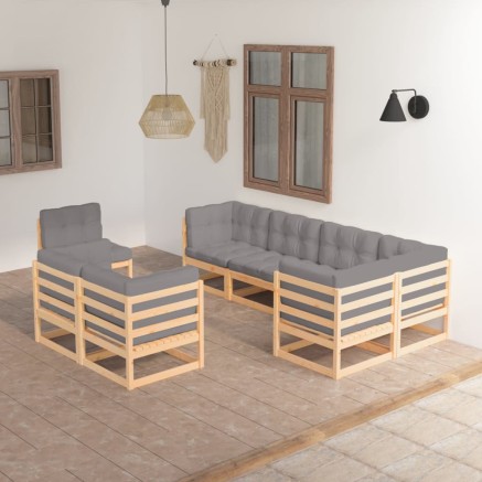 Salon de jardin 8 pcs avec coussins Bois de pin massif