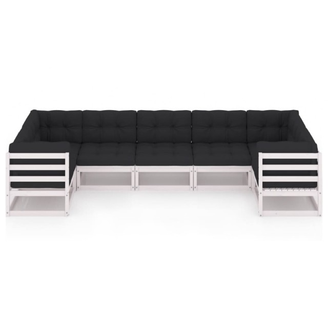Salon de jardin 7 pcs avec coussins blanc bois de pin massif