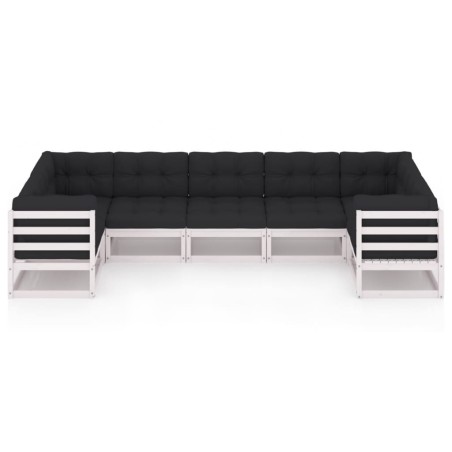 Salon de jardin 7 pcs avec coussins blanc bois de pin massif