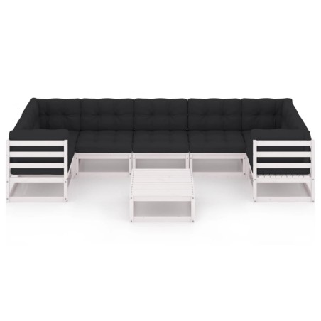 Salon de jardin avec coussins 8 pcs blanc bois de pin massif