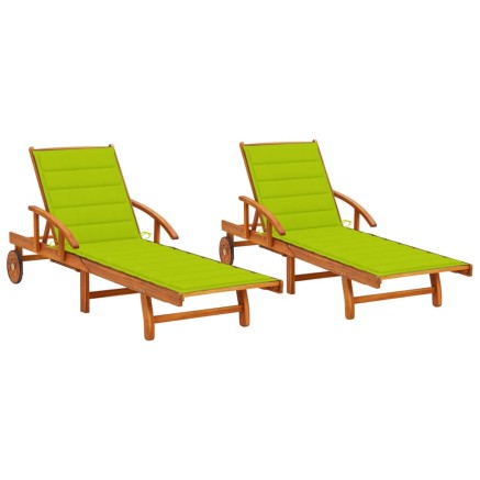 Chaises longues lot de 2 avec coussins Bois d'acacia solide