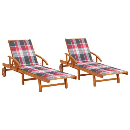 Chaises longues lot de 2 avec coussins Bois d'acacia solide