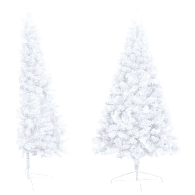 Demi-arbre de Noël artificiel pré-éclairé et boules blanc 150cm