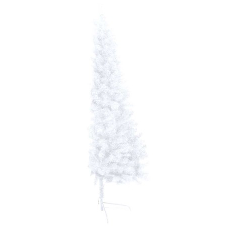 Demi-arbre de Noël artificiel pré-éclairé et boules blanc 150cm