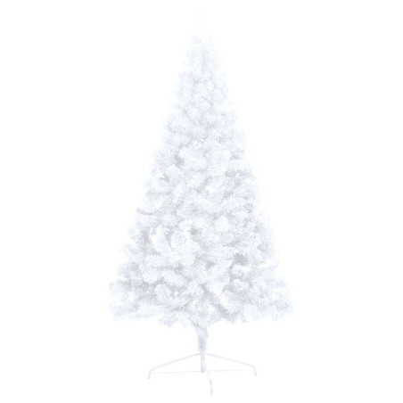 Demi-arbre de Noël artificiel pré-éclairé et boules blanc 150cm