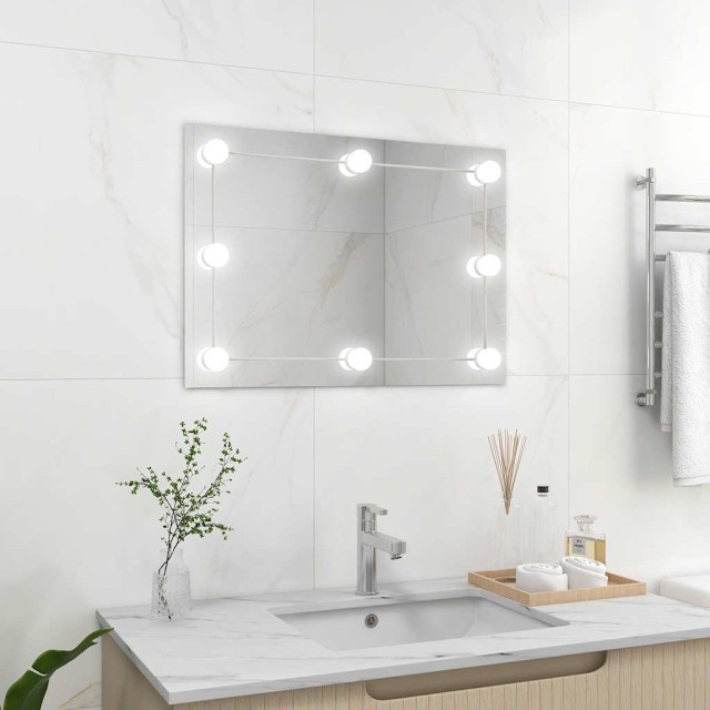 Miroir mural sans cadre avec lampes LED Rectangulaire Verre