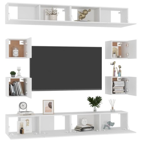 Ensemble de meubles TV 8 pcs Blanc Bois d'ingénierie