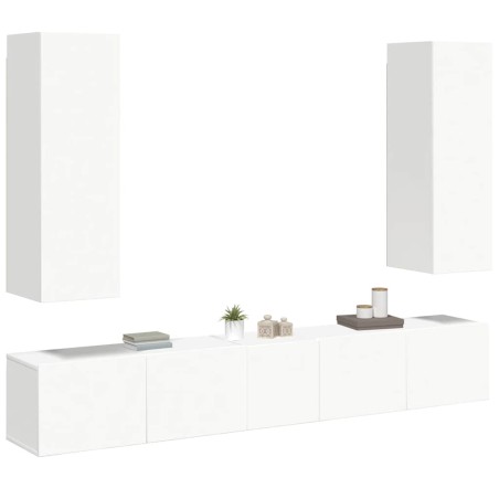 Ensemble de meubles TV 5 pcs Blanc Bois d'ingénierie