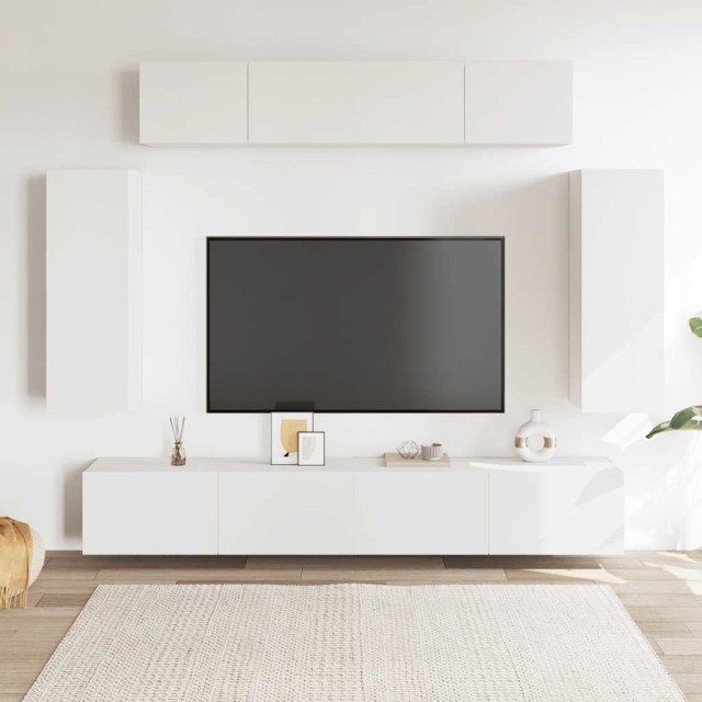 Ensemble de meuble TV 6 pcs Blanc Bois d'ingénierie
