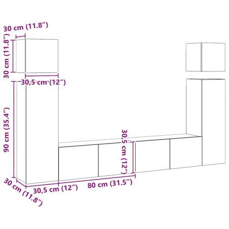 Ensemble de meubles TV 8 pcs Blanc Bois d'ingénierie