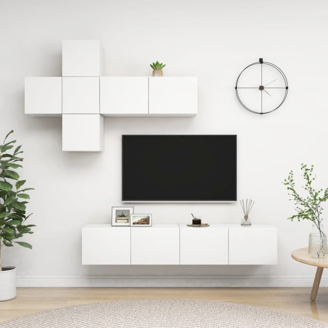 Ensemble de meuble TV 7 pcs Blanc Bois d'ingénierie