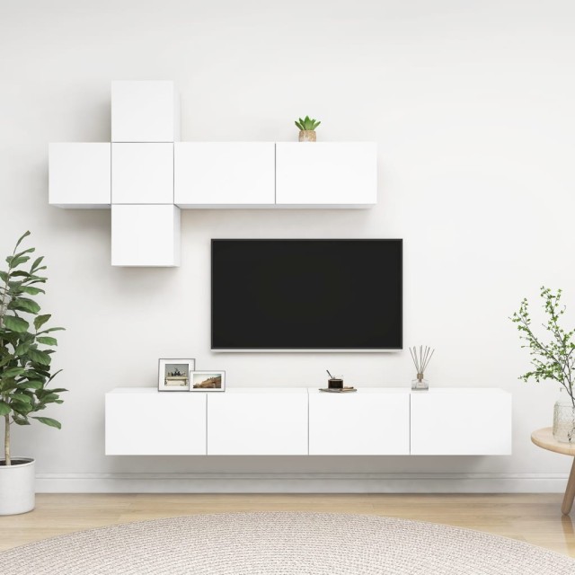 Ensemble de meuble TV 7 pcs Blanc Bois d'ingénierie