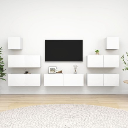 Ensemble de meubles TV 7 pcs Blanc Bois d'ingénierie