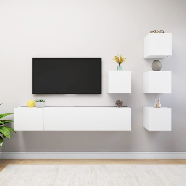 Ensemble de meuble TV 6 pcs Blanc Bois d'ingénierie