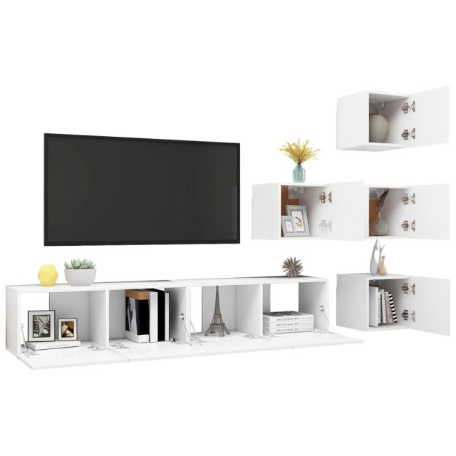 Ensemble de meuble TV 6 pcs Blanc Bois d'ingénierie
