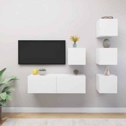Ensemble de meuble TV 5 pcs Blanc Bois d'ingénierie