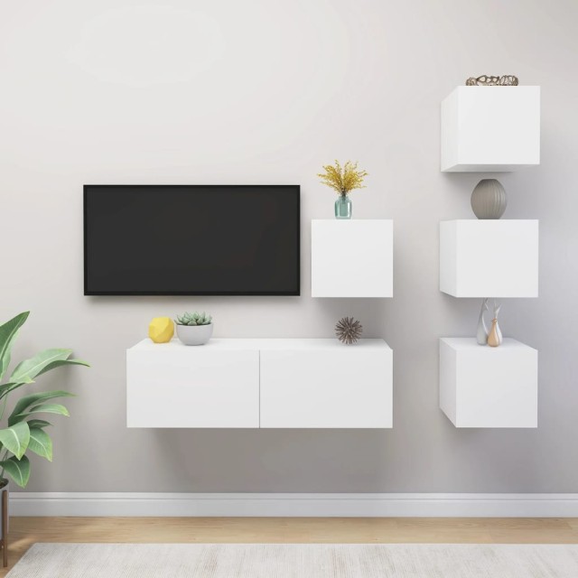 Ensemble de meuble TV 5 pcs Blanc Bois d'ingénierie